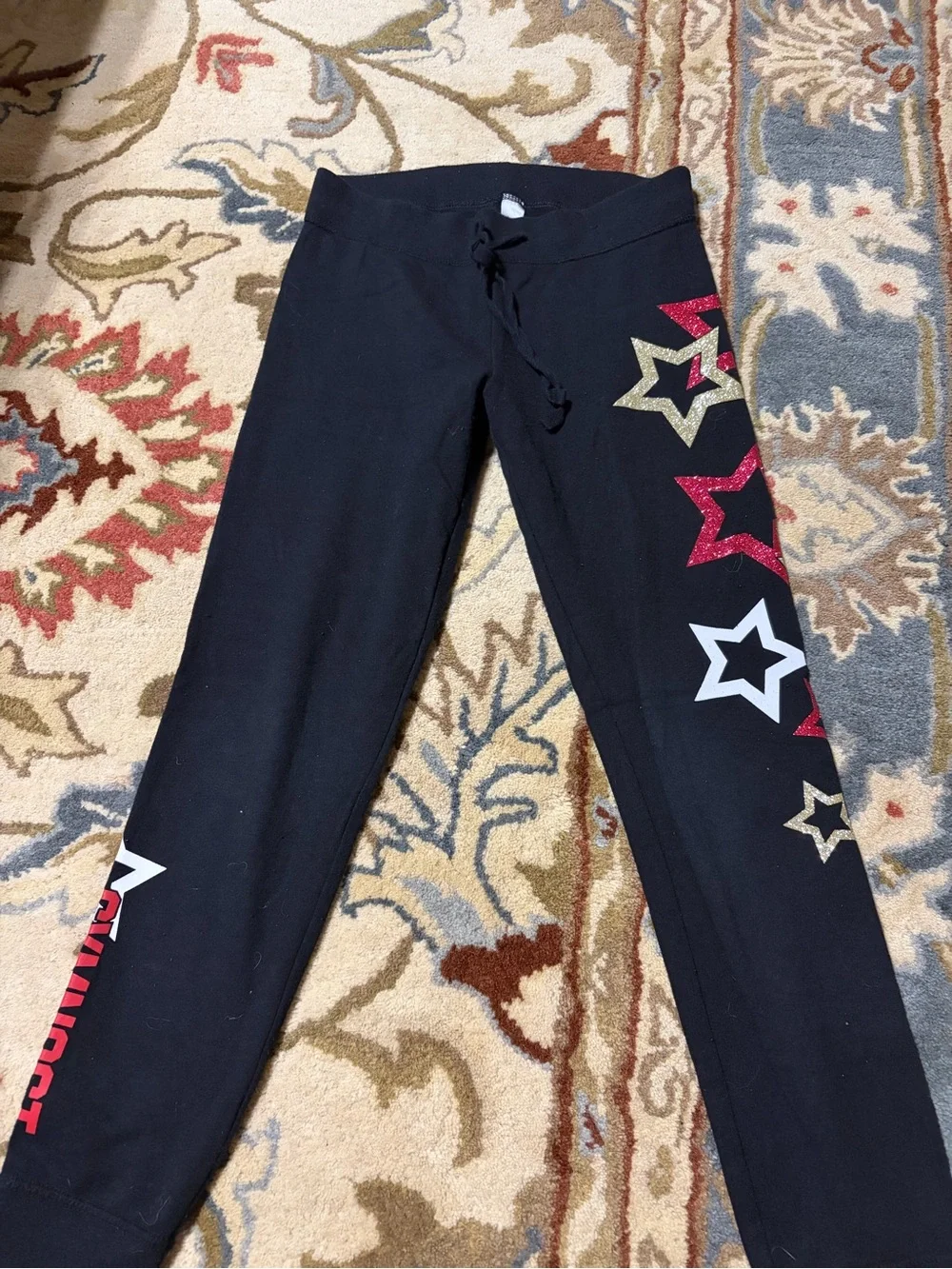 Gymnast Black Sweatpants with Red Logo and Star Accents